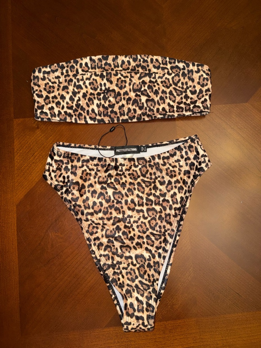 PrettyLittleThing Leopard Print Bandeau Bikini - Brown/Tan/Black